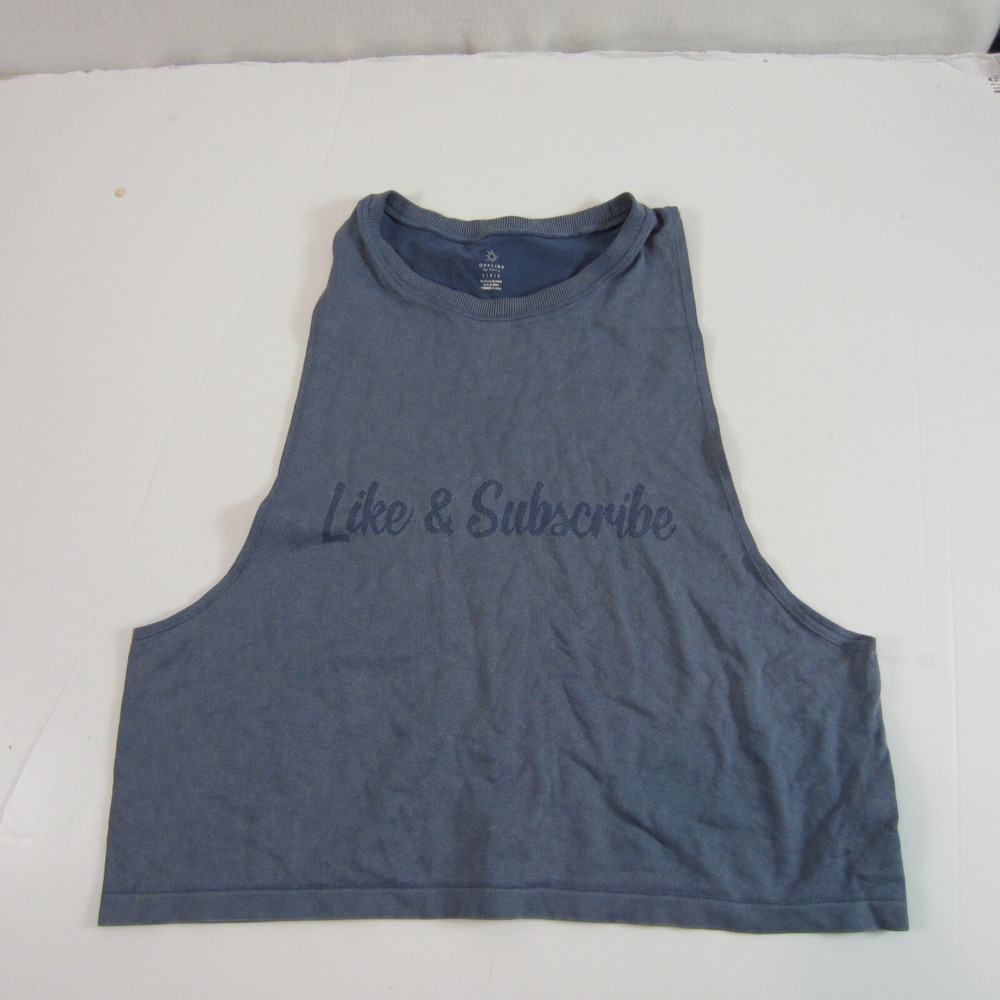 Offline By Aerie Women's tank Blue Like & Subscribe Crew Neck Crop Large